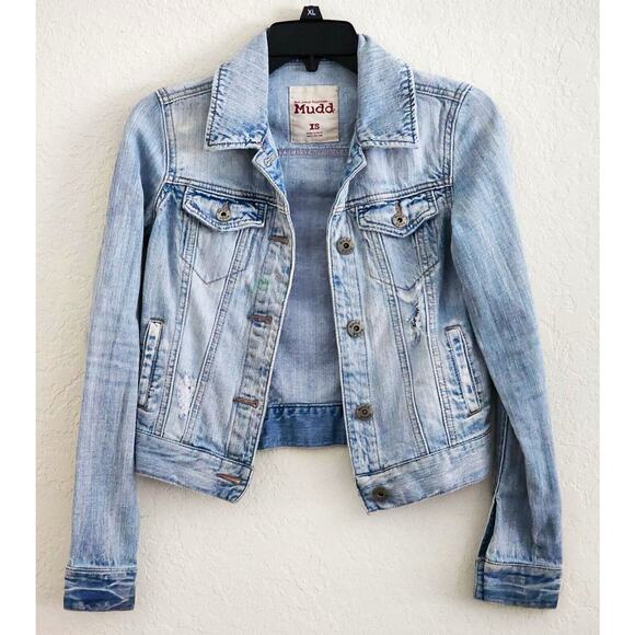 JEAN JACKET-MUDD-Distressed-Light Blue-Buttons-Short-X-SMALL - Picture 3 of 13